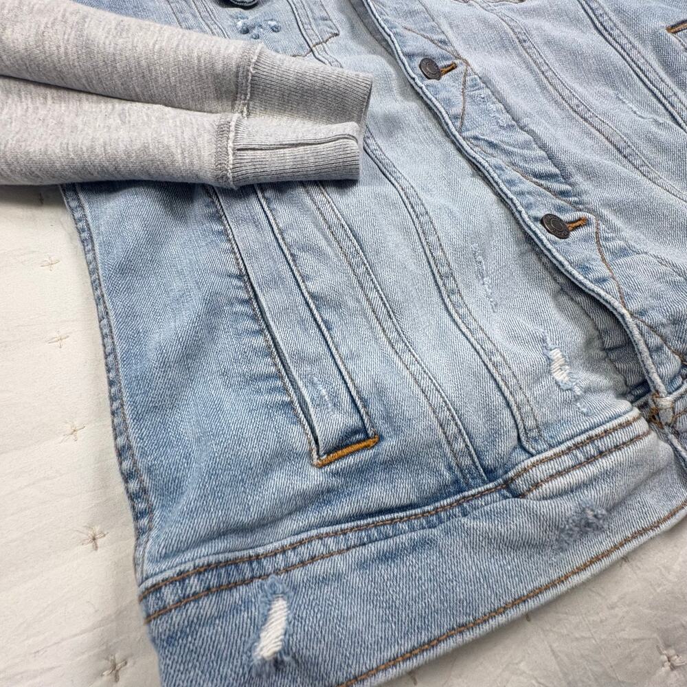 Hollister Mixed Media Jean Jacket Hoodie Women's M Blue Denim Streetwear - Picture 3 of 11